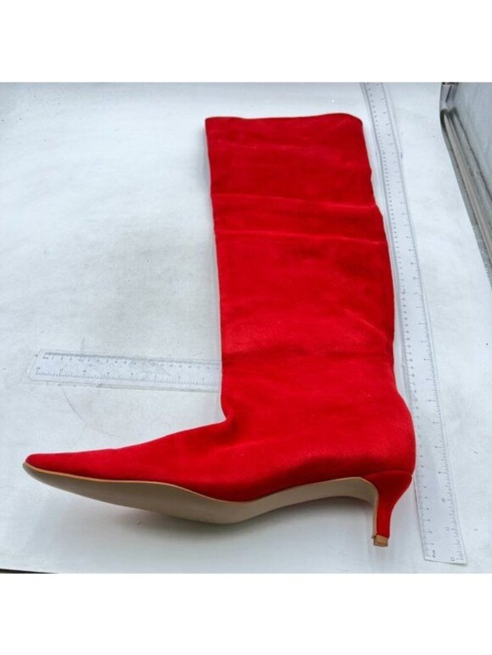 Women Kitten Heel Over Knee High Boots Square Toe Matte Leather Red
